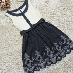 レストローズ 刺繍レース切替ワンピース M ベルト付