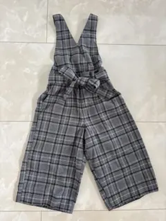 チェック柄 サロペット パンツ グレー　90〜100cm