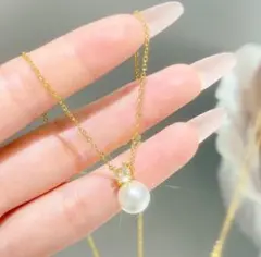 パール ダイヤ ネックレス 1粒 サージカルステンレス 新品 ゴールド