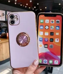 最安値　iPhone13ProMAX パープル　リング　スマホカバー　韓国風