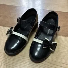フォーマルシューズ 黒 リボン付き　19.5cm