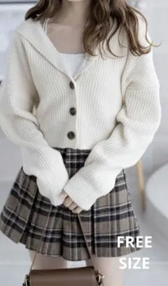 ♡冬 ビックカラーショート丈カーディガン カーデ ニット 前開き アイボリー