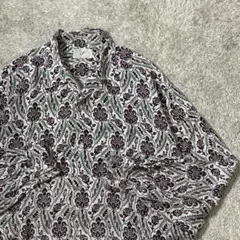 レトロ古着 ボタニカル調 総柄レーヨンシャツ ヴィンテージ L ゆるだぼ