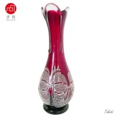津軽びいどろ金赤花器　花瓶　ガラス花びんギフト　ハンドメイド　日本製　高さ43㎝のサムネイル