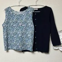 アリスバーリー　ペイズリータンクトップ　七分袖カーディガン　L11号 青　美品