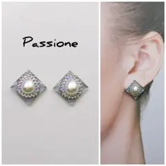 【一点物】華やかドロップパール＆パールグレースクエア ピアス/イヤリング