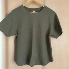 オリーブグリーン 半袖Tシャツ リブ編み