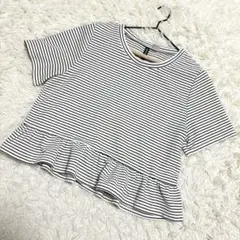 H&M DIVIDED✨美品　ボーダー柄　ペプラム　フリル　カットソー　（M）