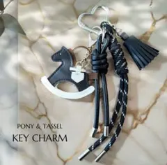じゃらじゃらキーホルダー バッグチャーム 黒 パラコード ブラック タッセル 馬