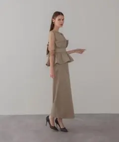 【LEJA】低身長向けドットストーンペプラムチュールワンピースドレス 2点セット