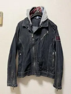 セマンティックデザイン　フード付き　デニムダブルライダース　/L　黒　ストレッチのサムネイル