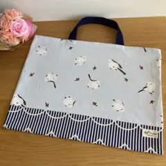 レッスンバッグ　女の子　シマエナガ　水色　花　通園バッグ　お道具袋　絵本袋