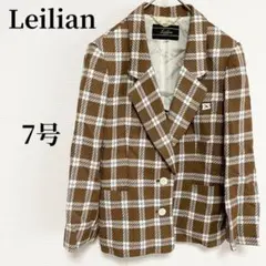 レリアン Leilian テーラードジャケット チェック ブラウン 古着コーデ