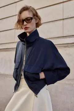 ZARAハイネックフラップポケットジャケットXSネイビー ジップアップブルゾン