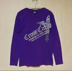 お兄系 y2k グランジ 平成 英文字 ラメ プリント ロングＴシャツ 紫 M