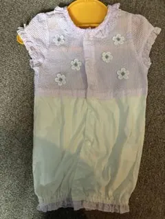 petit main 半袖ロンパース 白×ピンク 花 新生児 50cm~