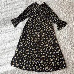 アダムエロペ　フラワープリント　ワンピース　フレアスリーブ　2way