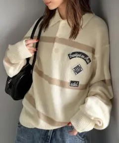 【Java】 ワッペンデザインラガーポロニット