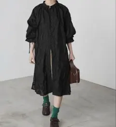 forksy. シアー ジャガード チュニック シャツワンピース 黒 ワンピース