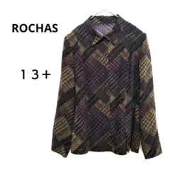 美品♡ロシャス 13+ タック入りブラウス 茶色/紫 日本製 さらり生地 とろみのサムネイル