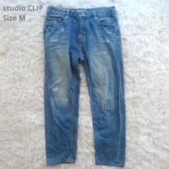 studio CLIP デニムパンツ ダメージ加工 M ブルー スリムのサムネイル