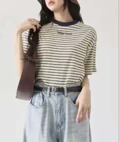 ボーダーショート丈半袖Tシャツ【MONO-MART】