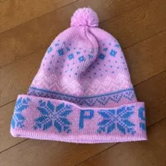 【中古品】キッズ用ピンクニット帽 雪の結晶デザイン