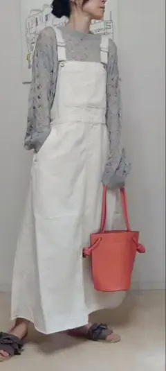 チャオパニックティピー　サロペットスカート　裾フリンジ　生成り　アイボリー