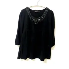 dazzlin 黒 ビジュー付き七分袖カットソー トップスのサムネイル