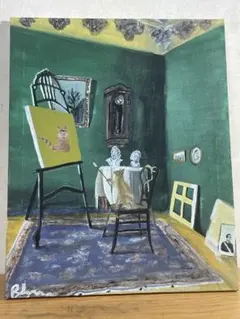 製作中　原画　「絵を描く猫」　アクリル画　オリジナル作品