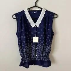 未使用品　セーヌ河　ネイビー　薄手　ノースリーブ　ブラウス　シャツ