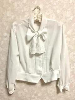 vintage 日本製 刺繍 リボン ブラウス 古着 昭和レトロ お嬢様 白