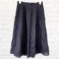 ナチュラルビューティーベーシック フレアスカート ミディ丈 ネイビー ブラック