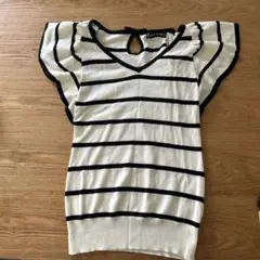 CECIL McBEE ボーダー フリル 半袖 ニットのサムネイル