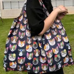 数量限定 猫柄 トートバッグ エコバッグ コンパクト大きめ 大容量 折りたたみ