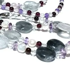 値下げ不可　天然石　ガーネット　アメシスト　淡水パール　ビーズ　ロングネックレス