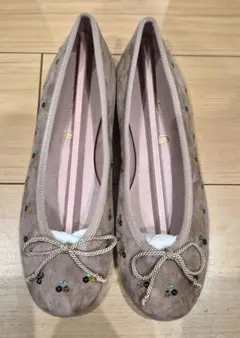 ベージュスパンコール装飾 フラットシューズ 38