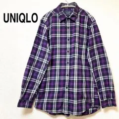 【UNIQLO】ユニクロ　メンズ フランネルシャツ　パープルチェック　M
