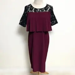 PourVous 袖ありパーティードレス オケージョン 結婚式 ワイン XXL