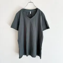 A592 大きいサイズ　Vネック　半袖　Tシャツ　深緑　トップス　コットン