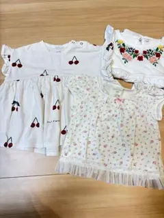 ジェラートピケ　80-90cmチェリー柄とお花柄トップスセット
