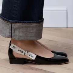 Dior バレリーナ パンプス 黒 38 ディオール フラットシューズ リボンのサムネイル