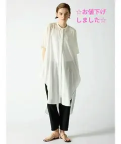 mizuiro ind バンドカラーバックギャザーシャツワンピース ホワイト