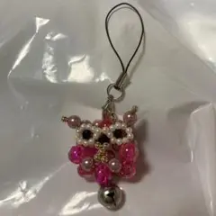 フクロウ　ビーズ　キーホルダー