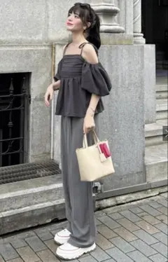 タックセンタープレスストレートワイドパンツ[ai36] グレー