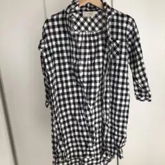 110cmチェック柄 七分袖シャツワンピース