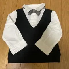 レオン　LEON 子供用フォーマルシャツ 黒と白のコンビ キッズ　90