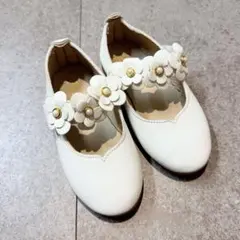 キッズ パンプス 16cm ホワイト フラワー 結婚式 発表会 韓国子供服