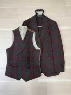 【スーツセレクト】チェック柄 ツイードジャケット ベスト セット