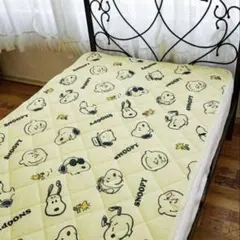 シングル　スヌーピー 接触冷感 敷パッド 100x205cm クリームイエロー
